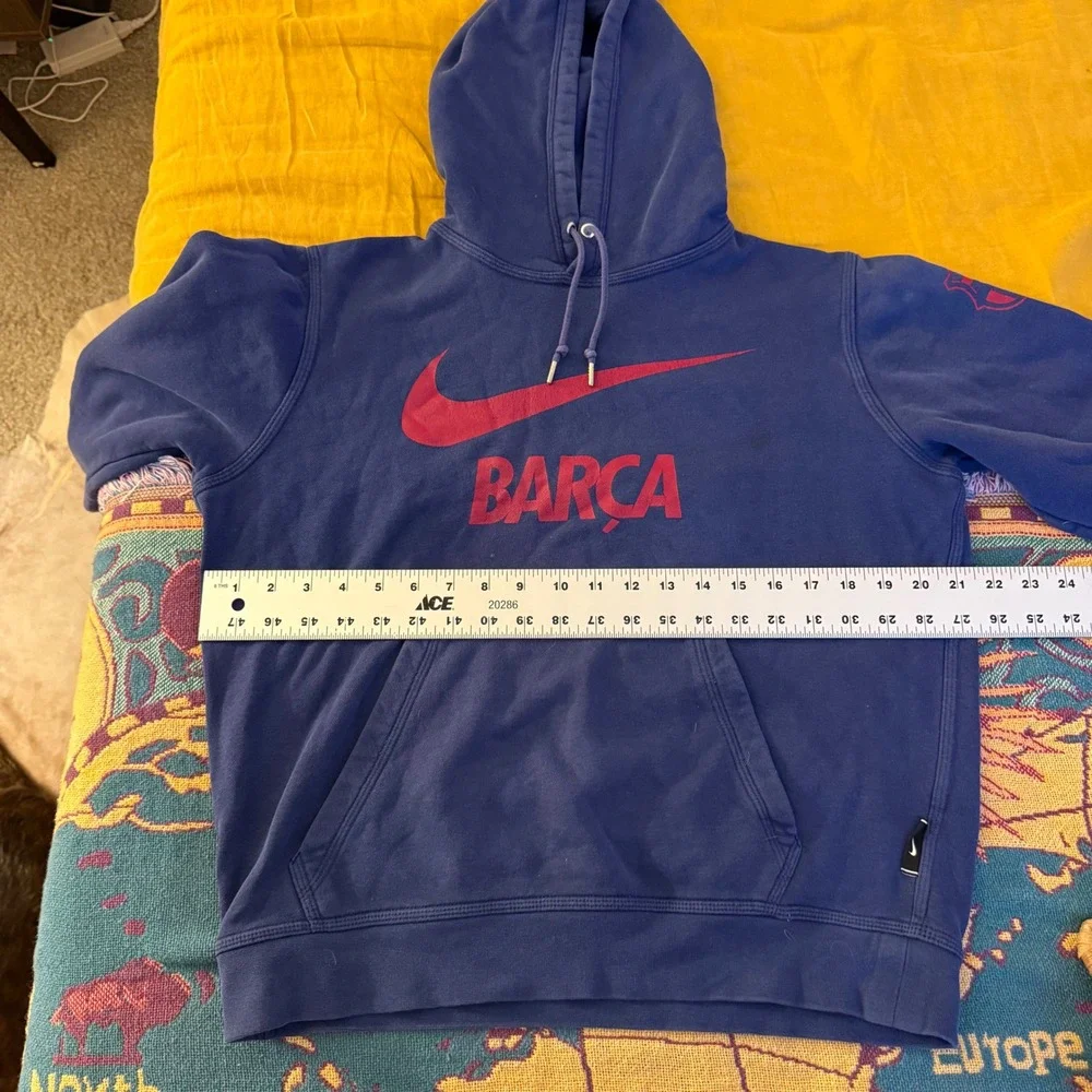 Nike FC Barcelona Soccer Hoodie Pullover Navy Red Swoosh Logo Men's Size‎ S